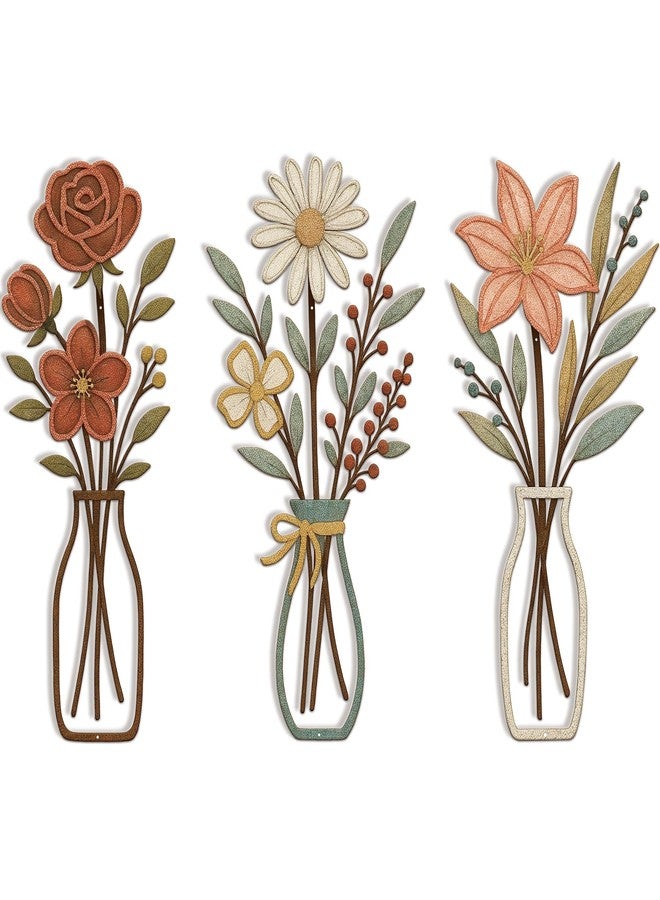 CarryWise 3 Piece Metal Flower Wall Art for Bedroom Living Room Rustic Farmhouse Floral Wall Decor for Bathroom Dining Room Boho Home Decorations Modern Minimalism Walls Hanging Sculptures - Image 1
